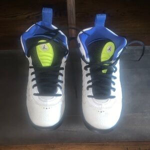 Jordan Kids White and Blue Sneakers with Neon Accents